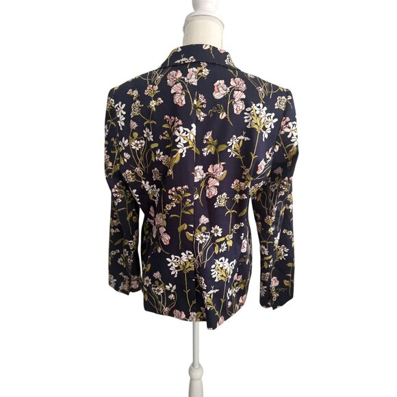 TOMMY HILFIGER Navy Blue Floral Blazer Jacket Size 16 - Picture 4 of 7